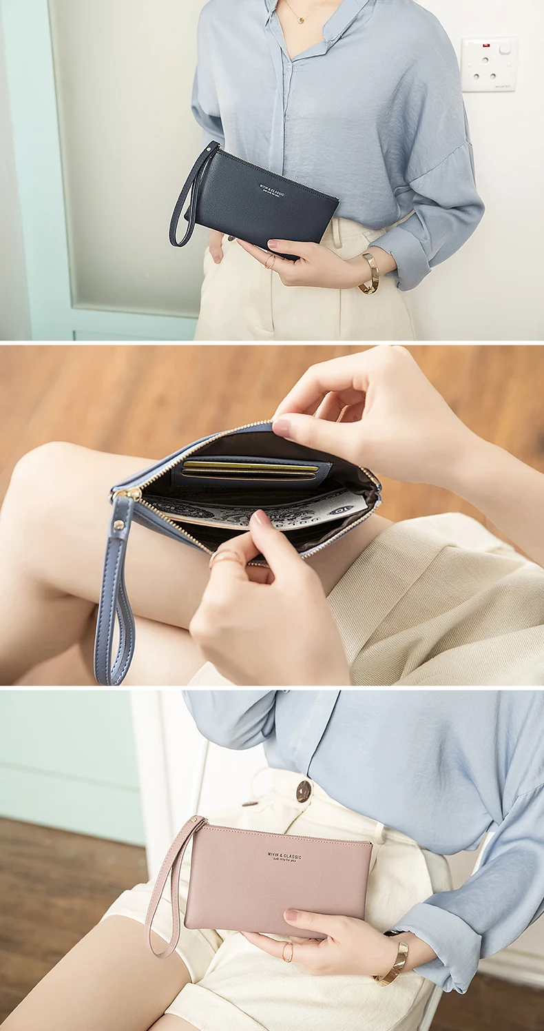 MIYIN Business Casual Damen-Geldbörse Einfache und Tragbare Reißverschluss-Handtasche Lange Brieftasche Bürogeschenk Lehrergeschenk Geschenk für Frauen – Detail 9
