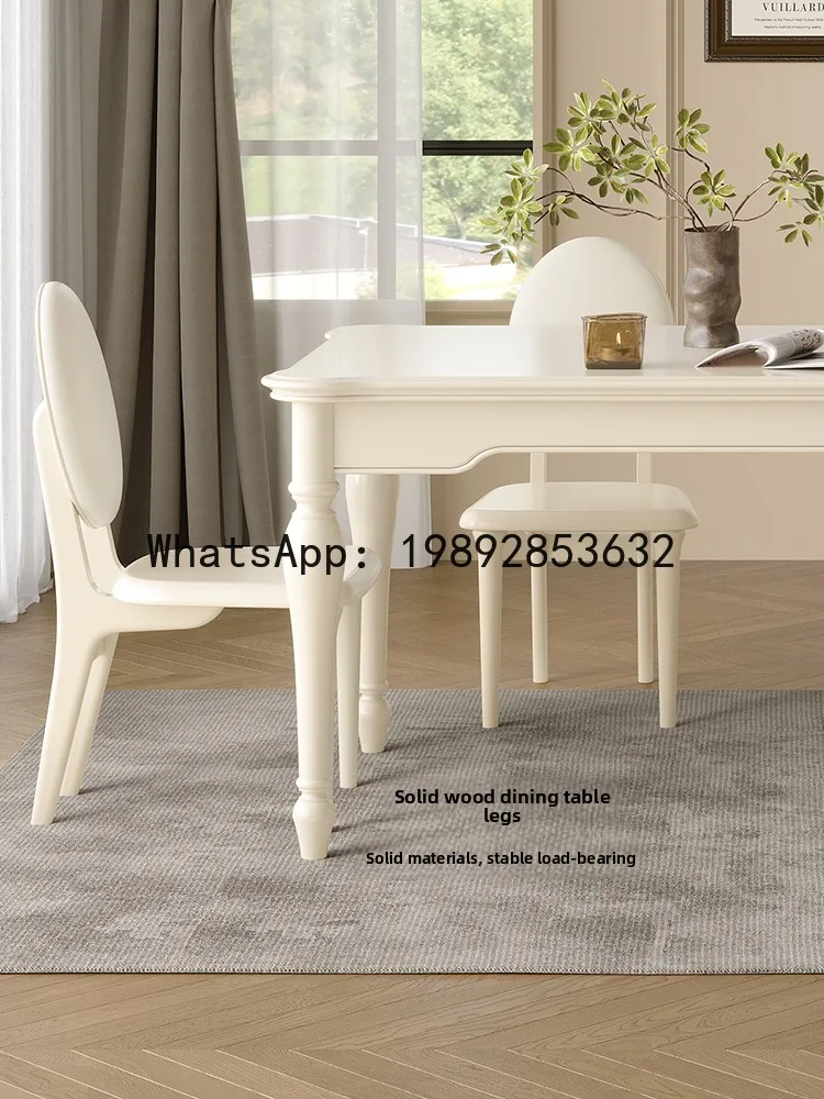 YFY White Solid Wood Long Dining Table American Light Luxury Rectangular Dining Table and Chair Set for Home French Style