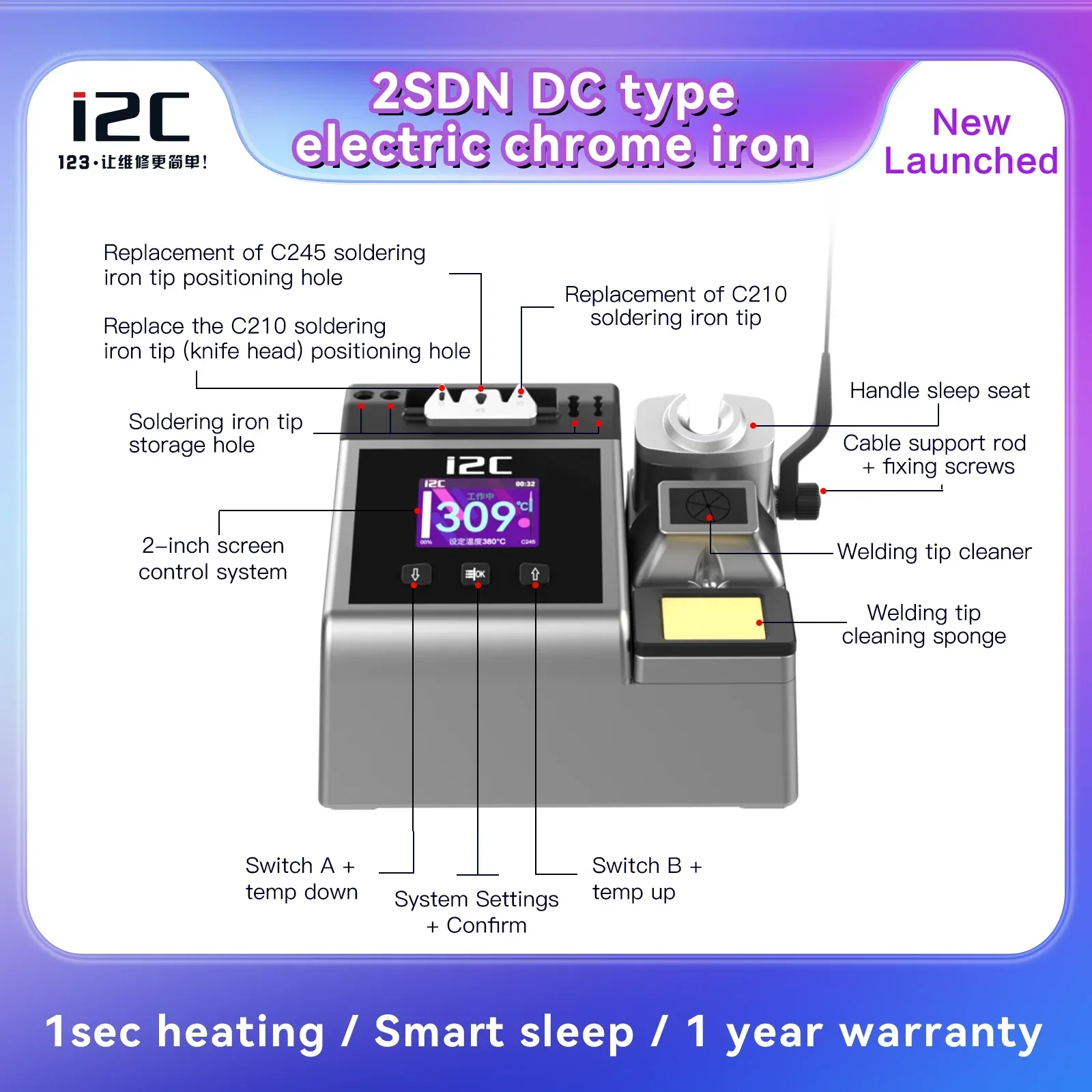 I2C 2SDN inteligentny cyfrowy wyświetlacz HD szybko nagrzewająca się stacja lutownicza z 245/210/115 uchwyt żelazna końcówka platforma lutownicza do