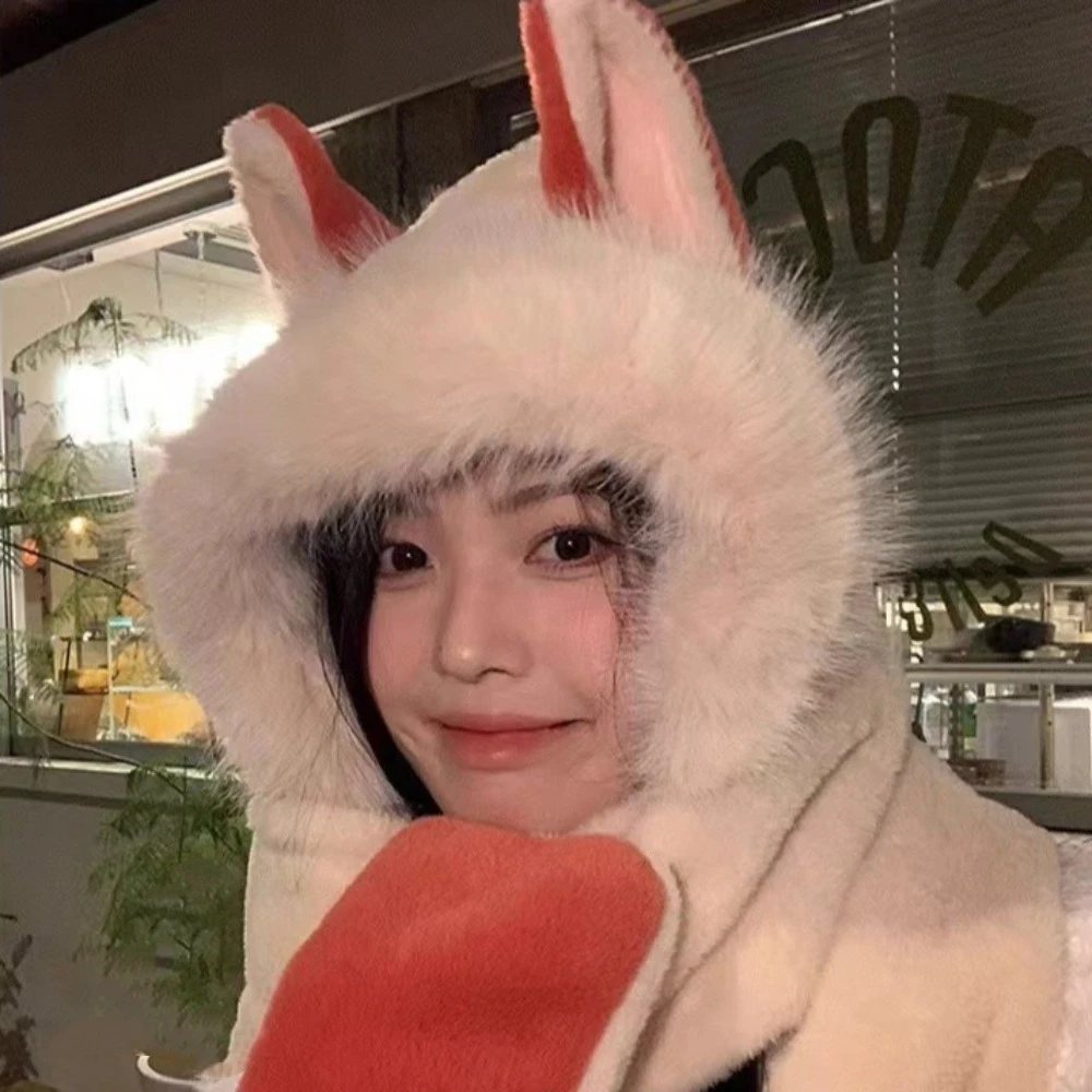 2/3Pcs Cute Scarf Hat Glove for Women Casual Ear Protection Furry Scarf Cap Set Warmer Thickened Cartoon Plush Hat Girl