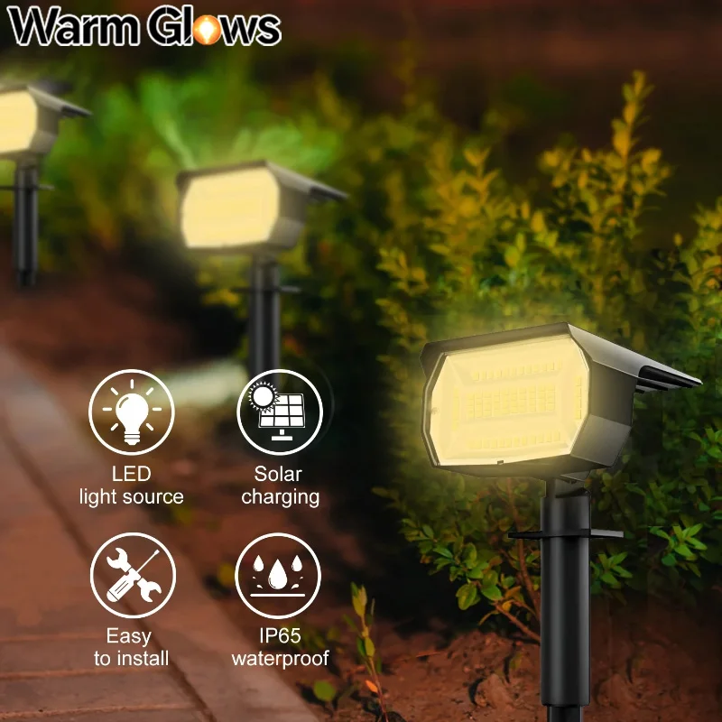 Outdoor 76/56/48 LED Solar Landscape Spotlights IP65 Waterproof Solar Light with 3 Modes Solar Garden Lighting for Outside Yard