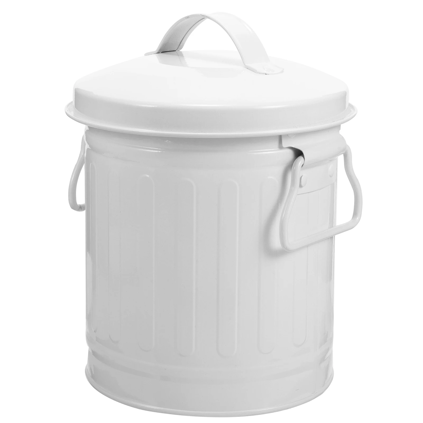 

Metal Desktop Garbage Bin Strong Iron Trash Can Lid Odor Proof Small Flower Pot Bedroom Office Kitchen Lightweight
