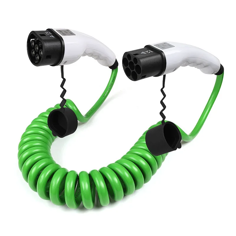 Type 2 naar Type2 EV-oplaadoprolbare kabel Spiraalvormige elektrische voertuigen Kabels 11KW 22KW 3 fase ANDAIIC Autolader Groene kleur Snel