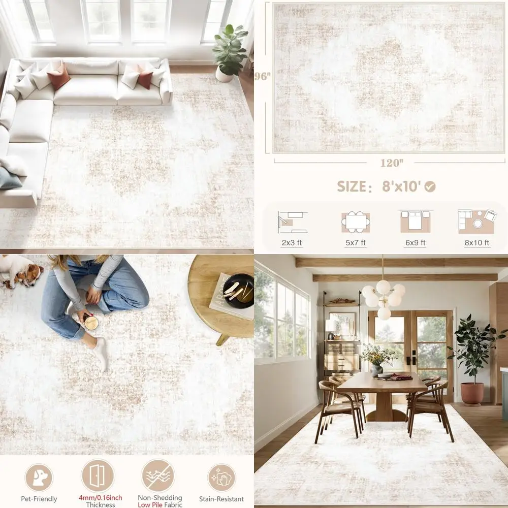 

Area Rugs 8x10 Vintage Rug: Large Washable Living Room Rug Retro Medallion Distressed Rugs Soft Low Pile Non-Slip Indoor Floor C