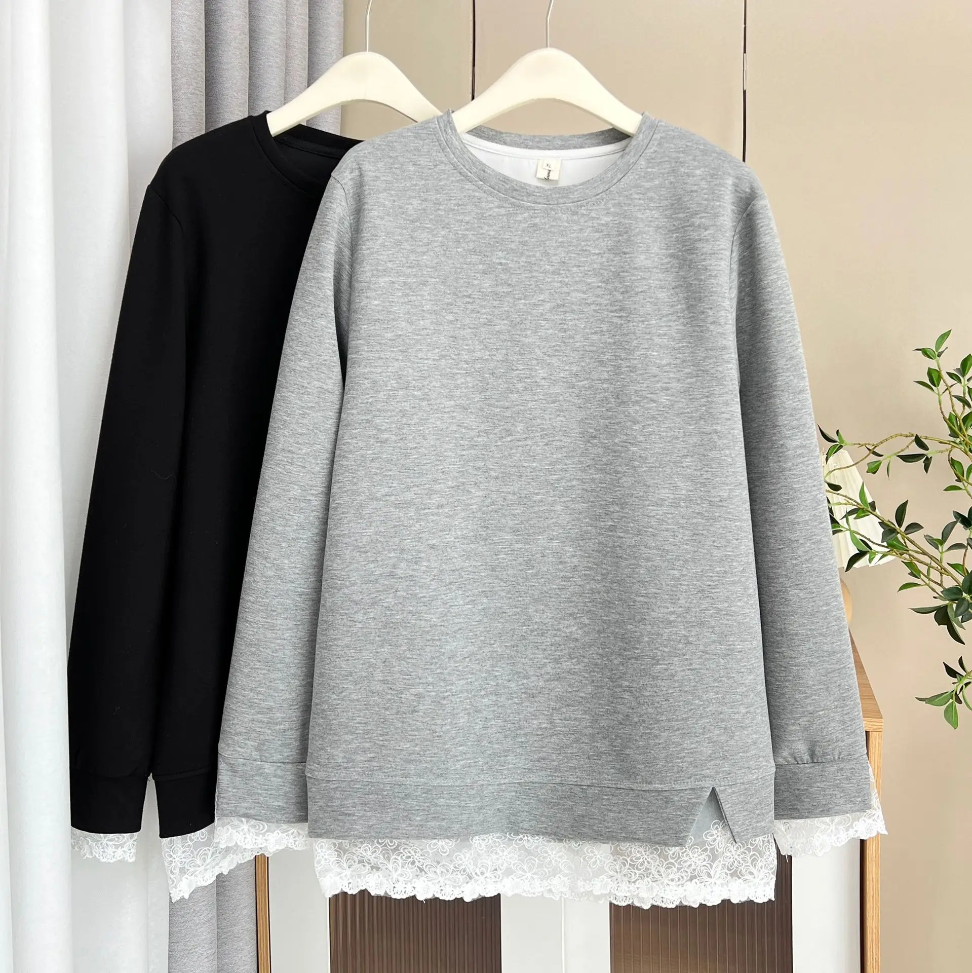 Plus Size Dames 2025, Lente Kant, Losvallend, Halflang Sweatshirt, Afslankende, Heupbedekkende Casual Top