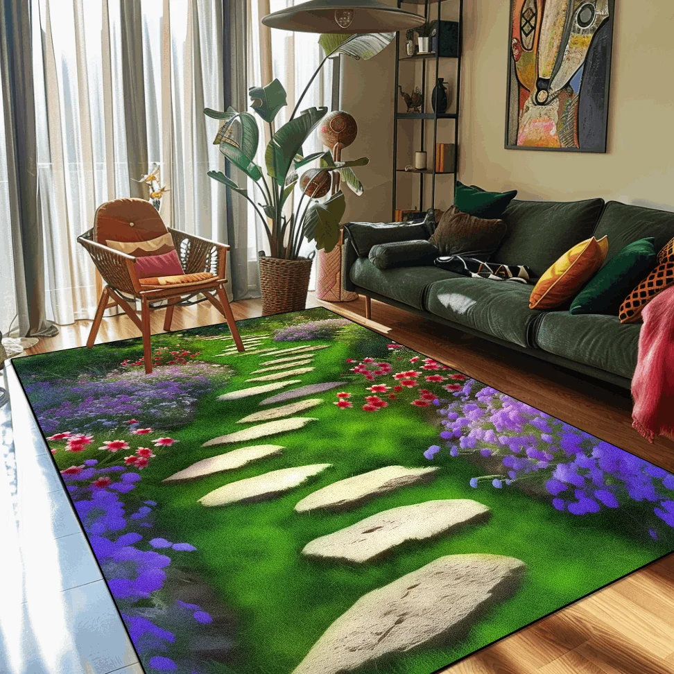 Modern 3D Grass Pattern Carpet Light Luxury Living Room Carpet Hall Sofa Area Flower Floor Mat Bedroom Bedside Soft Rug Washable