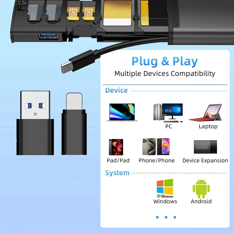 Top-13 In 1 USB Typ C OTG Adapter Multifunktions Daten Draht Stange SIM KIT TF Karte Speicher Reader Lagerung fall Halter