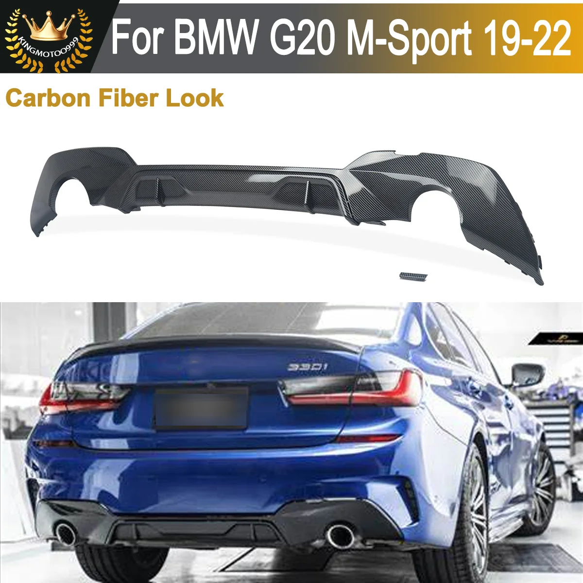 Rear Bumper Lip Spoiler Trim Splitter Diffuser For BMW 3 Series G20 G28 M Sport 2019-2020 Double-Single Round Out Carbon Look