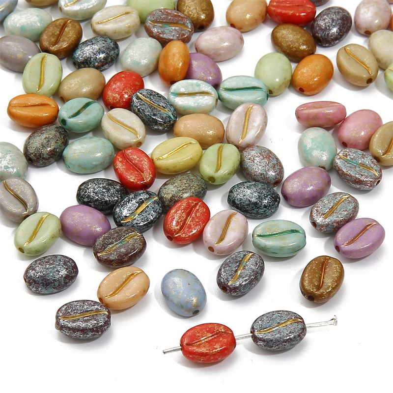 20/50pcs 10x8mm Hand Paint Acrylic Coffee Bean Beads for Necklace Bracelet Earring DIY Jewelry Making Loose Beads Accessories