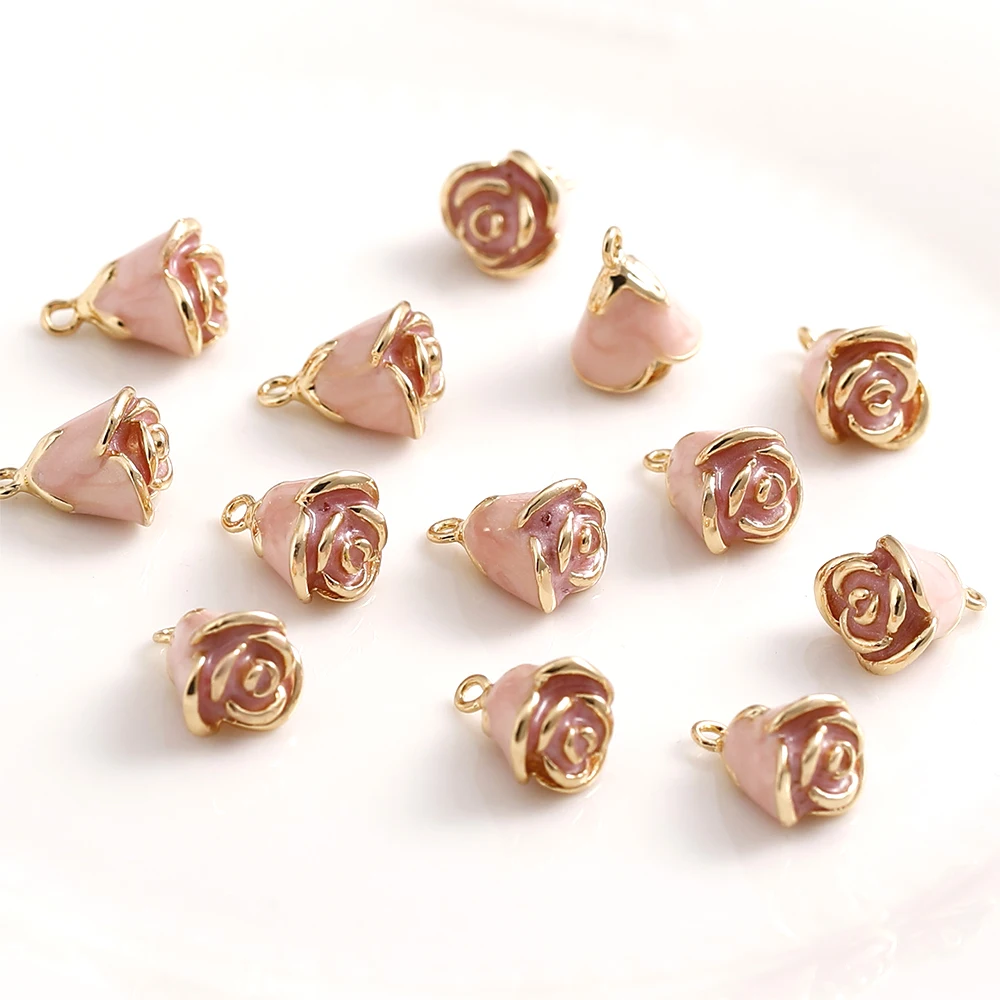 

2 штуки латунных подвесок с позолотой и эффектом капель масла, в форме розового цветка, для изготовления ювелирных изделий, ожерелий, браслетов, аксессуаров