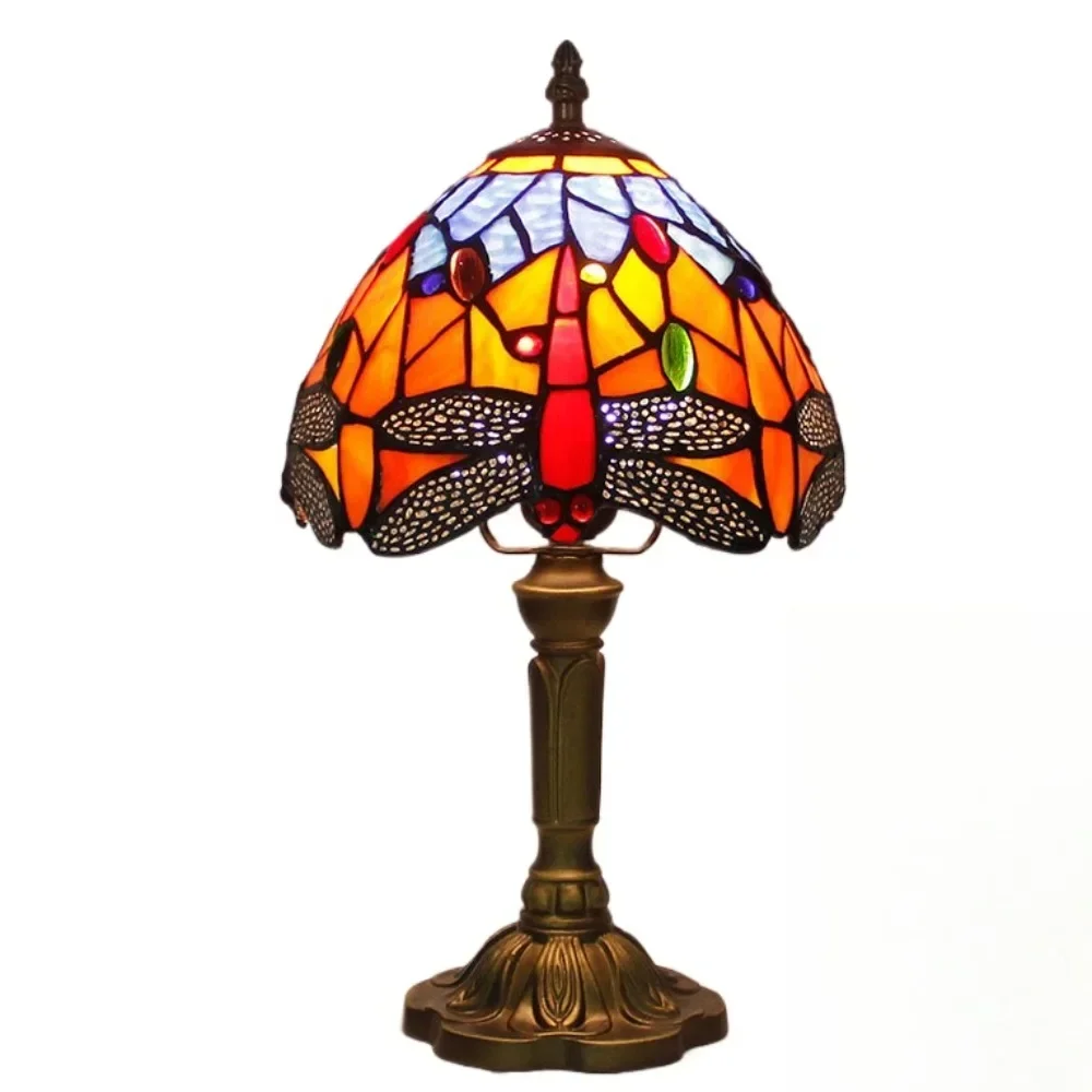 

Dia20cm Tiffany Stained Glass Blue Dragonfly Lampshade Table Lamp American Living Room Bedroom Night Light Villa Hotel Desk Lamp