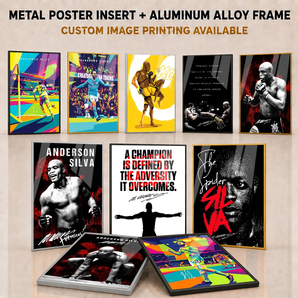 Anderson Silva Framed Metal Print Customized Timeless Bold Championship Illustration Wall Art For Sports Club And Athlete Gift