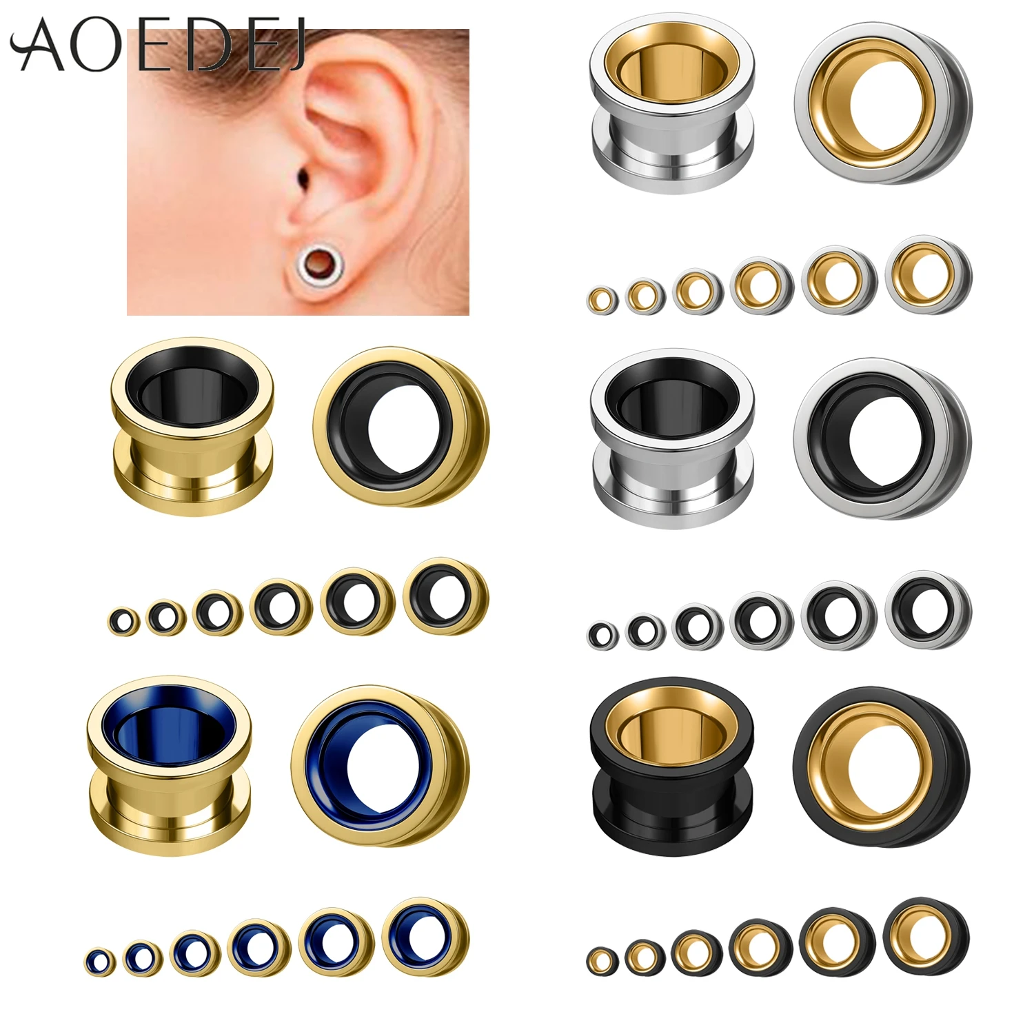 AOEDEJ 1 PC Stainless Steel Ear Plug And Tunnel 6/8/10/12/14/16MM Ear Stretchers Double Flared Flesh Expander Piercing Jewelry