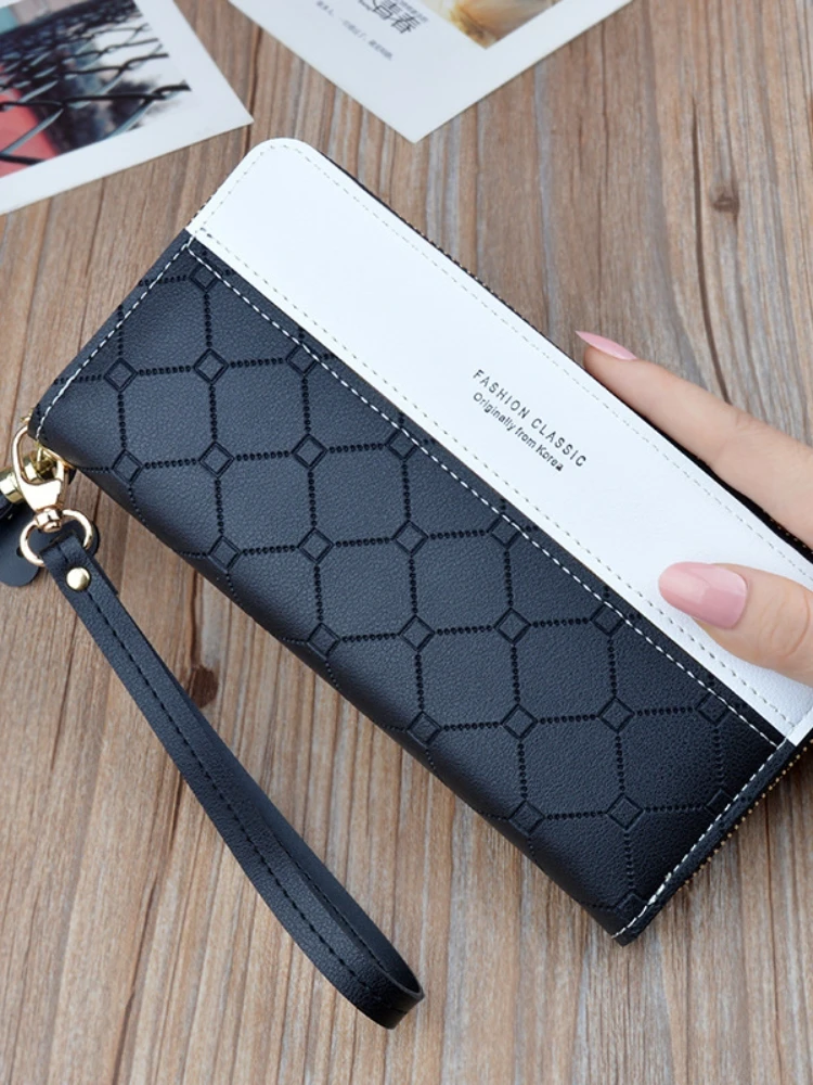 New Clutch Bag Ladies Wallet Female Long Zipper Tassel Splicing Embossed Large Capacity Money Clip Mobile Phone Bag