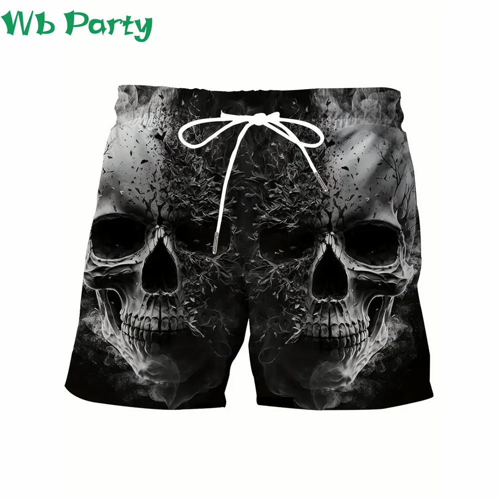Gothic Skull Print Shorts Men Summer Men\'s Clothing Drawstring Shorts Casual Loose Gym Shorts Street Clothing Breathable Short