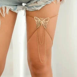 Lacteo Gothic Metal Link With Butterfly Charm Thigh Leg Chain for Women Trendy Body Chain Jewelry Party Summer Beach Accessories