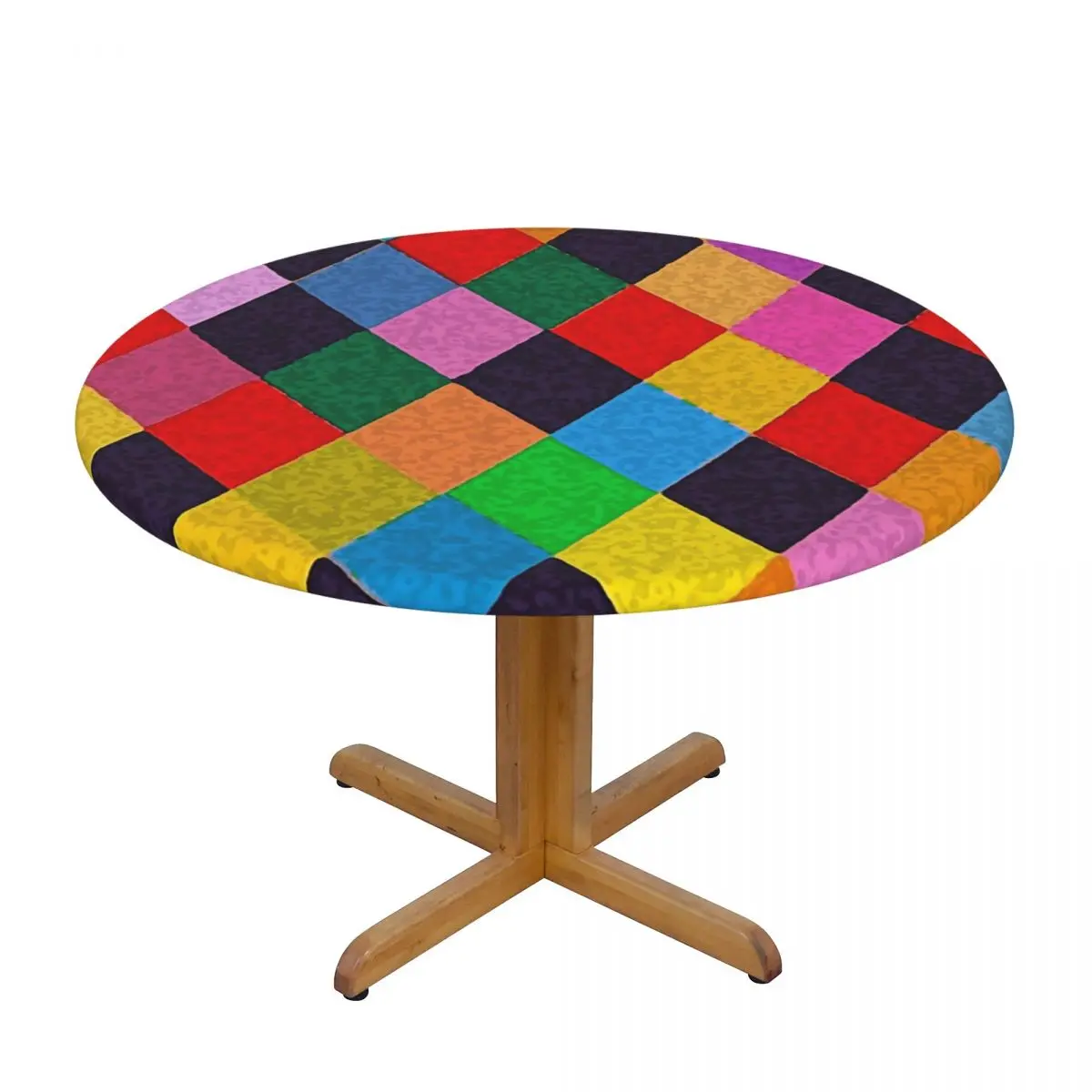 Mardi Gras Harlequin Plaid Playing Cards Rhombi Waterproof Round Tablecloth Table Cloth for Kitchen Events Dining Table Cover