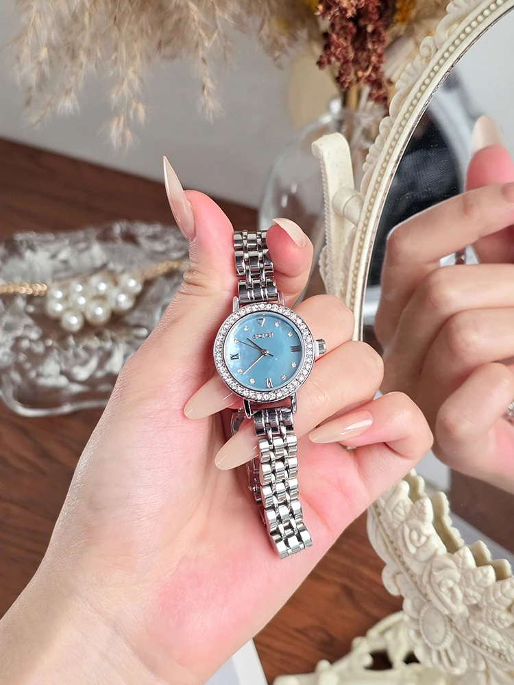 

High-End Selected Watches: Luxury Blue Dial Women'S Watch With Stainless Steel Strap And Elegant Quartz Wristwatch
