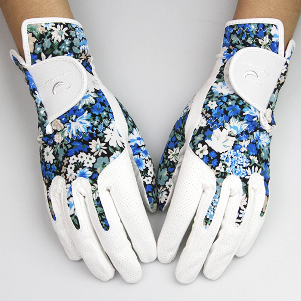 1 Pair Fashion Women's Golf Gloves Korean Version Nano-microfiber Cloth Comfortable Elastic Lycra Printed Fabric Sports Gloves
