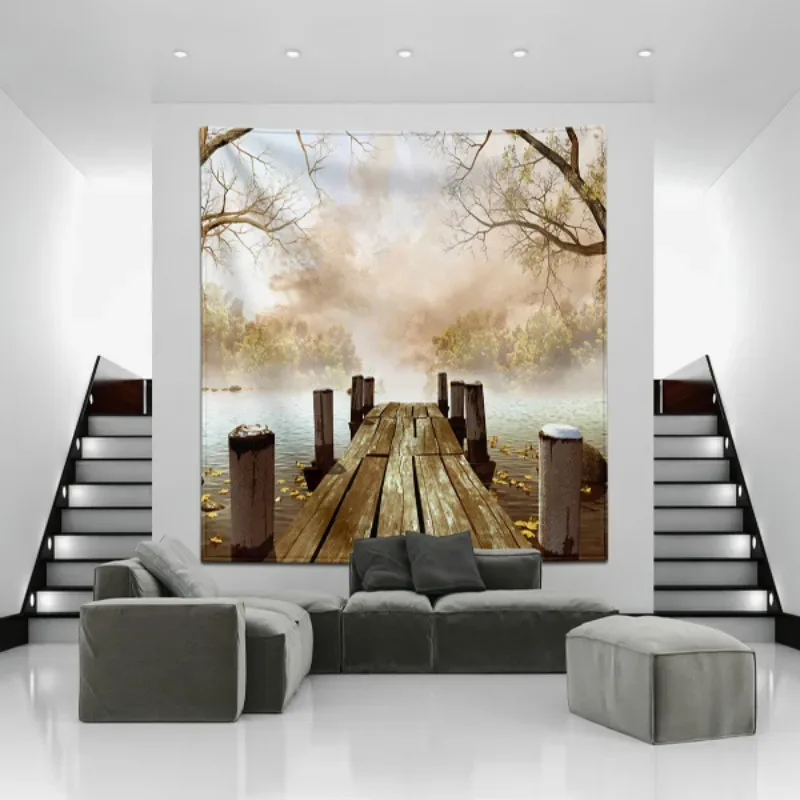 Piante forestali streaming acqua che scorre bella natura paesaggio arazzo decorazioni per la casa estetica camera da letto soggiorno Decor tapiz