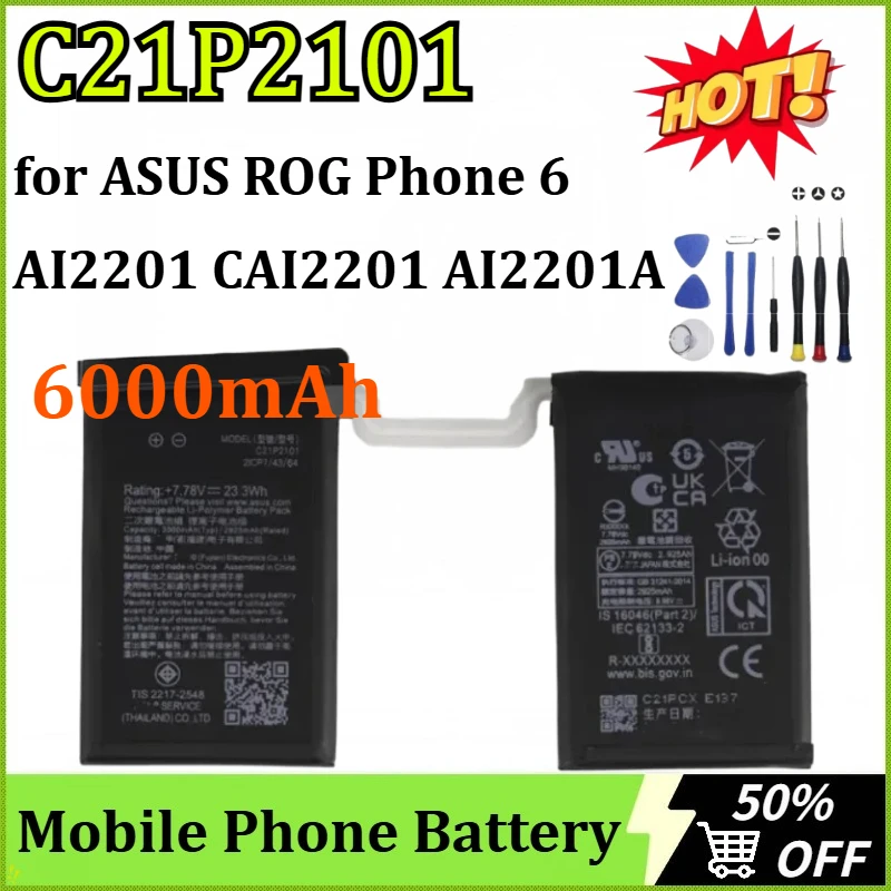 C21P2101 6000mAh Mobile Phone Battery for ASUS ROG Phone 6  AI2201 CAI2201 AI2201-1A030EU AI2201A  AI2201-1A029EU + Tools