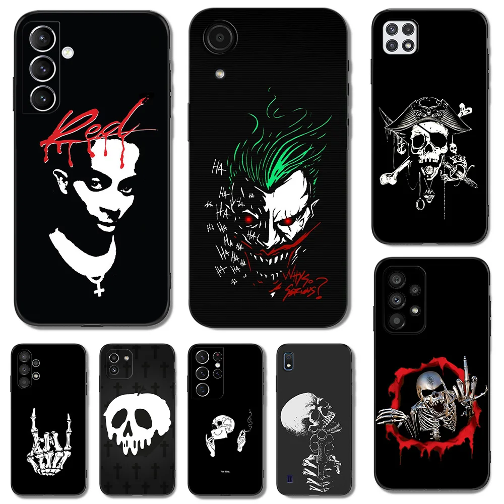 Black tpu Case For Samsung galaxy A54 A34 A14 5G A04 NOTE 20 10 9 PLUS ultra+ cover Mask Fingers Skull