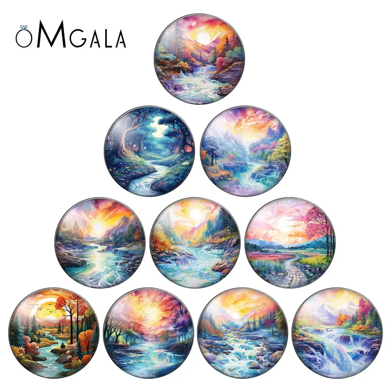 Colorful Spring Landscape Painting 12mm/18mm/20mm/25mm Round photo glass cabochon flat back Making findings Jewelry