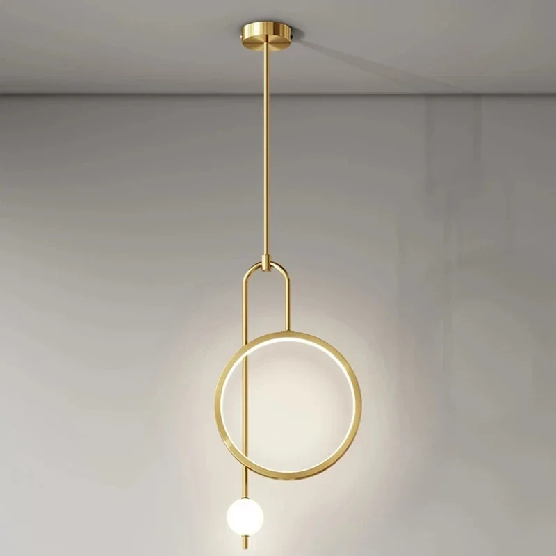 modern gold ring led pendant light bola de vidro pendurado lampada quarto cabeceira minimalista sala de estar home decor teto lustre 01