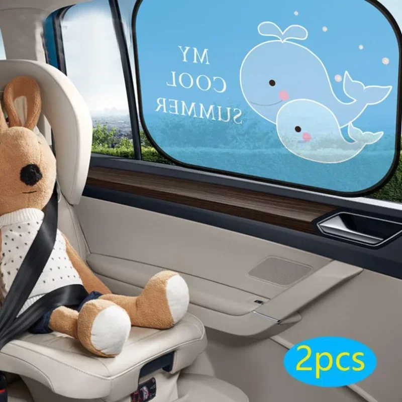 2pcs Car Sun Shades Rear Side Window Creative Design Cartoon Electrostatic Adsorption SunShade Cover Block For Children Adults