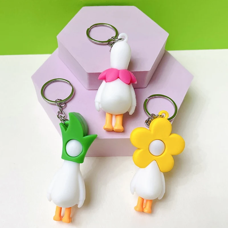 Cute Flower Duck Animal Keychain Key Ring For Women Men Friend Gift Creative Funny Cartoon Goose Doll Bag Box Car Key Jewelry