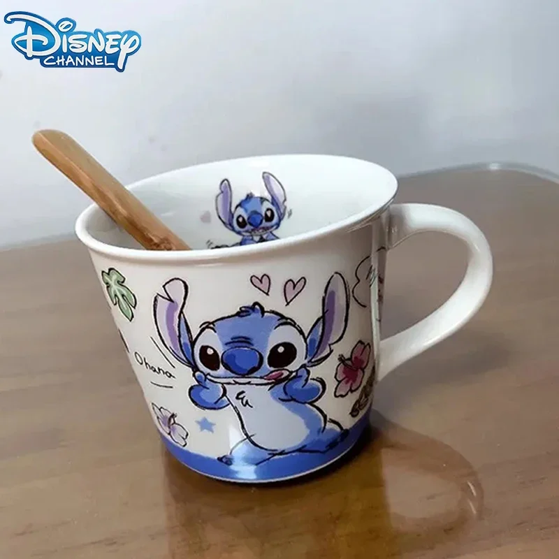 Disney Stitch Contain Spoon Ceramic Mark Cup Cartoon Mickey Mouse Milk Cup Cute Donald Duck Coffee Boxs Party Decoration Gifts