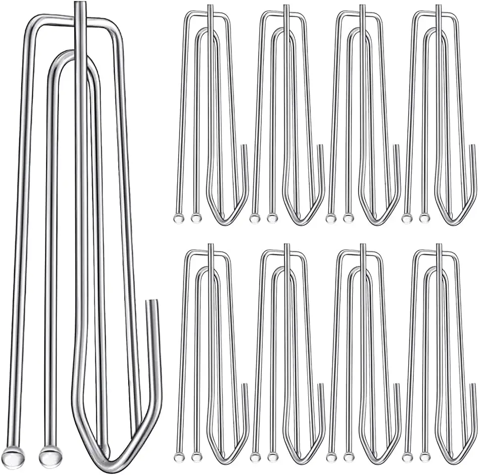 Sungshida 60PCS NIckel Stainlesssteel Drapery Hook Pin for Pleated Drapes 4Prong Pinch Clips Curtain Hangers For Window Bathroom