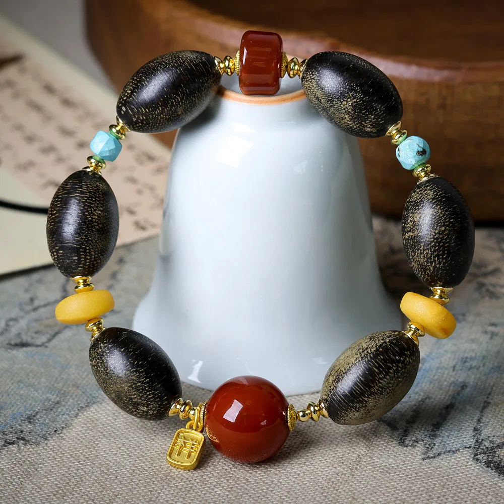 New tiger skin incense wood bracelet Original cultural game warring countries red beeswax new Chinese style string