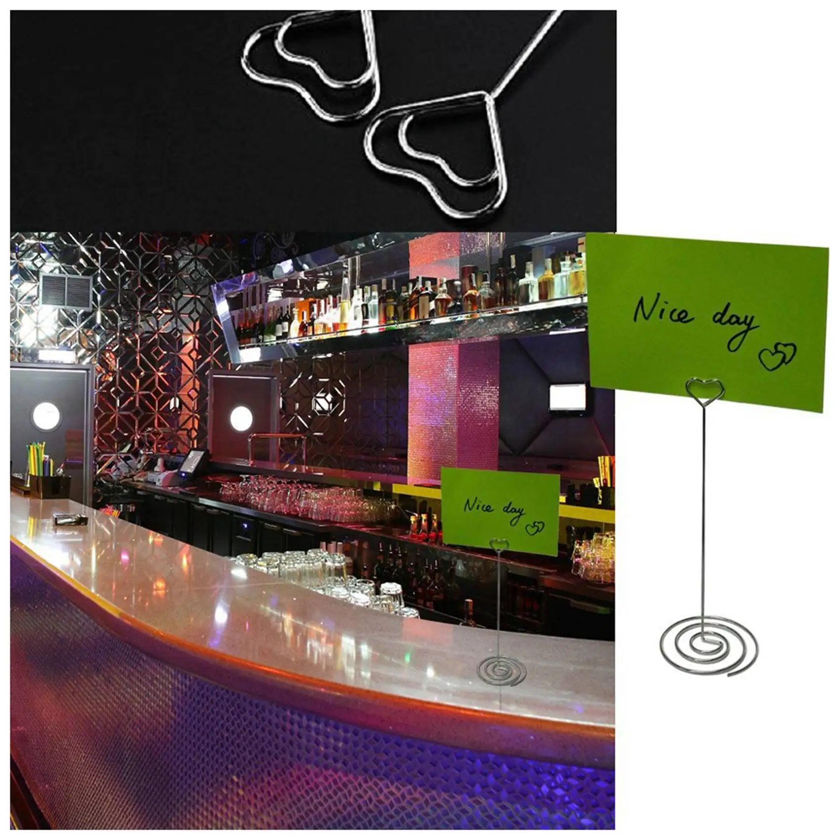 LICE-40 Pezzi Portamonete alto da 8,6 pollici Portamonete da tavolo a forma di cuore Supporti per foto Foto Nota Memo Clip per matrimonio