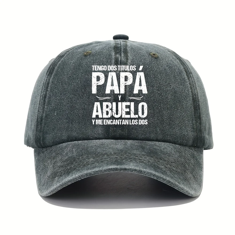 Gorra de béisbol con frase en español, gorro de papá desgastado lavado ajustable, estampado "tenga DOS TITULOS PAPA Y ABUELO"