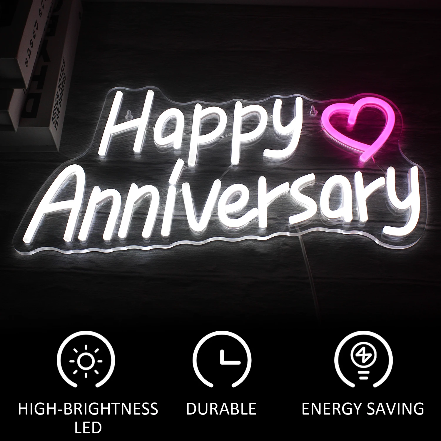 Happy Anniversary Custom Neon Signs LED Room Decor Acrylic Hanging Wedding Home Party Annual Memorial Day Personalised Wall Art