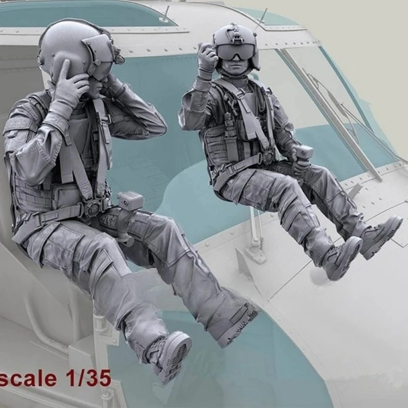 Kit de figuras de resina a escala 1/35, helicóptero piloto 2 hombres (helicóptero no incluido), miniaturas de Hobby, Kit de modelismo sin pintar
