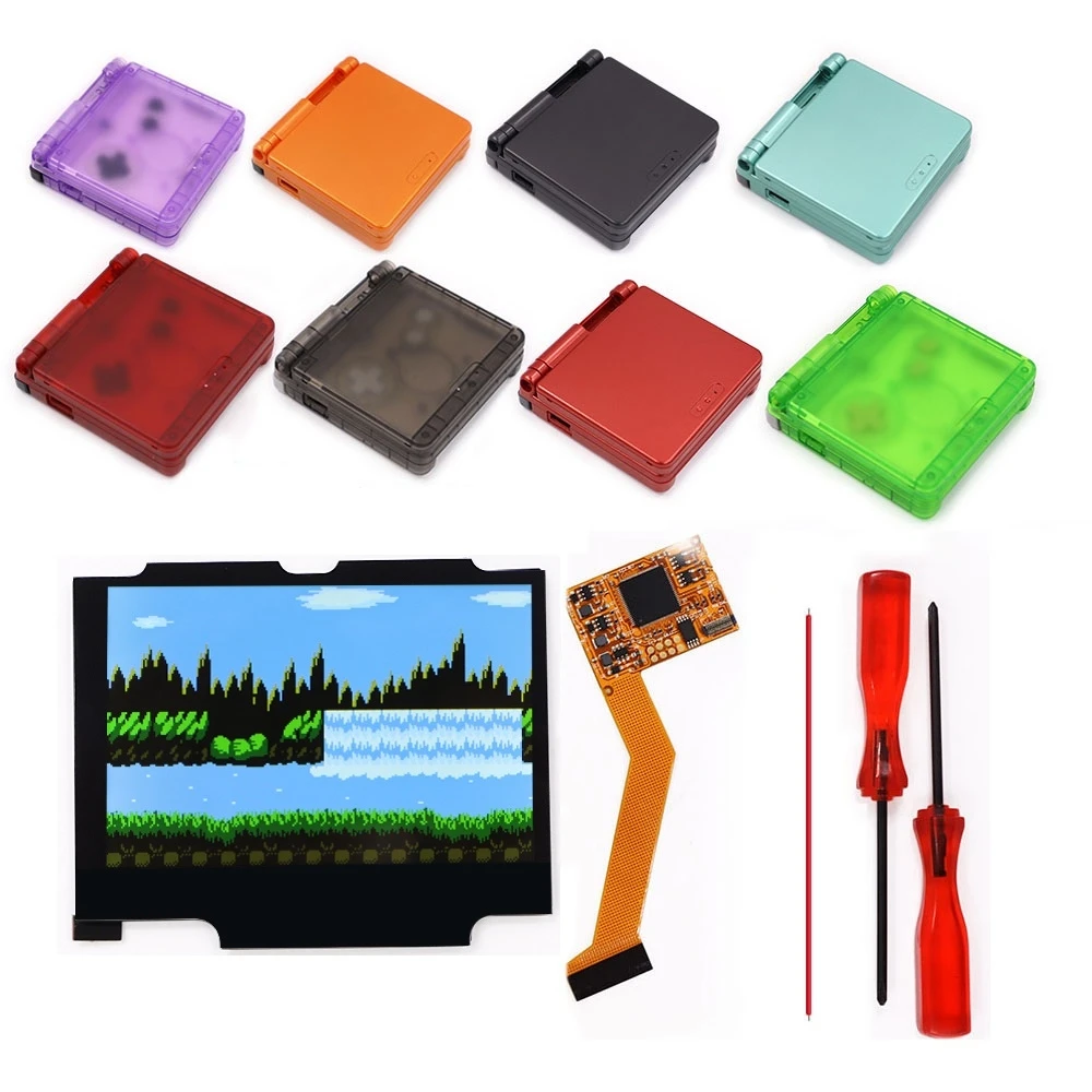

For GBA SP V2 IPS Backlight LCD Display 10 Levels of Brightness High Backlight LCD Screen Kit+Pre-cut Shell For GBA SP
