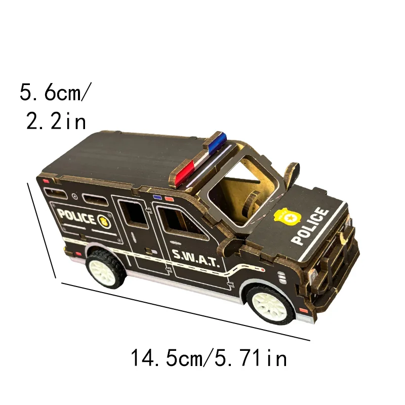 Auto della polizia con blocchi in legno, serie di auto della polizia urbane. Auto della polizia marroni, ornamenti da scrivania, oggetti da collezione. Regali di compleanno