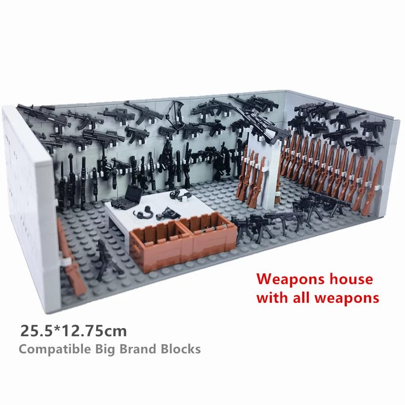 MOC WW2 Military Weapons House Room Bricks Set, SWAT Soldier Guns Acessórios, Building Blocks, DIY Brinquedos para Crianças, Presente de Aniversário