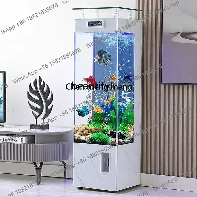 Three-Dimensional Fish Tank Living Room Aquarium Floor-Standing Family Square Automatic Light Luxury Cube Change WaterzG185