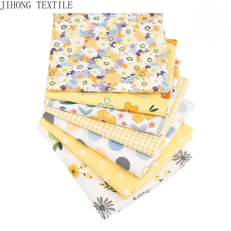 Tessuto Patchwork di cotone materiale Twill con stampa floreale gialla trapunta fai da te vestito da bambola per bambini forniture per ricamo