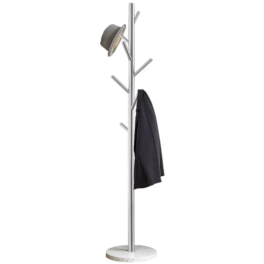 

Metal Coat Rack Stand Satin Steel Finish Stable Marble Base, HighGrade with Hooks Metal Tree Hat amp Coat Hanger Floor Free Sta