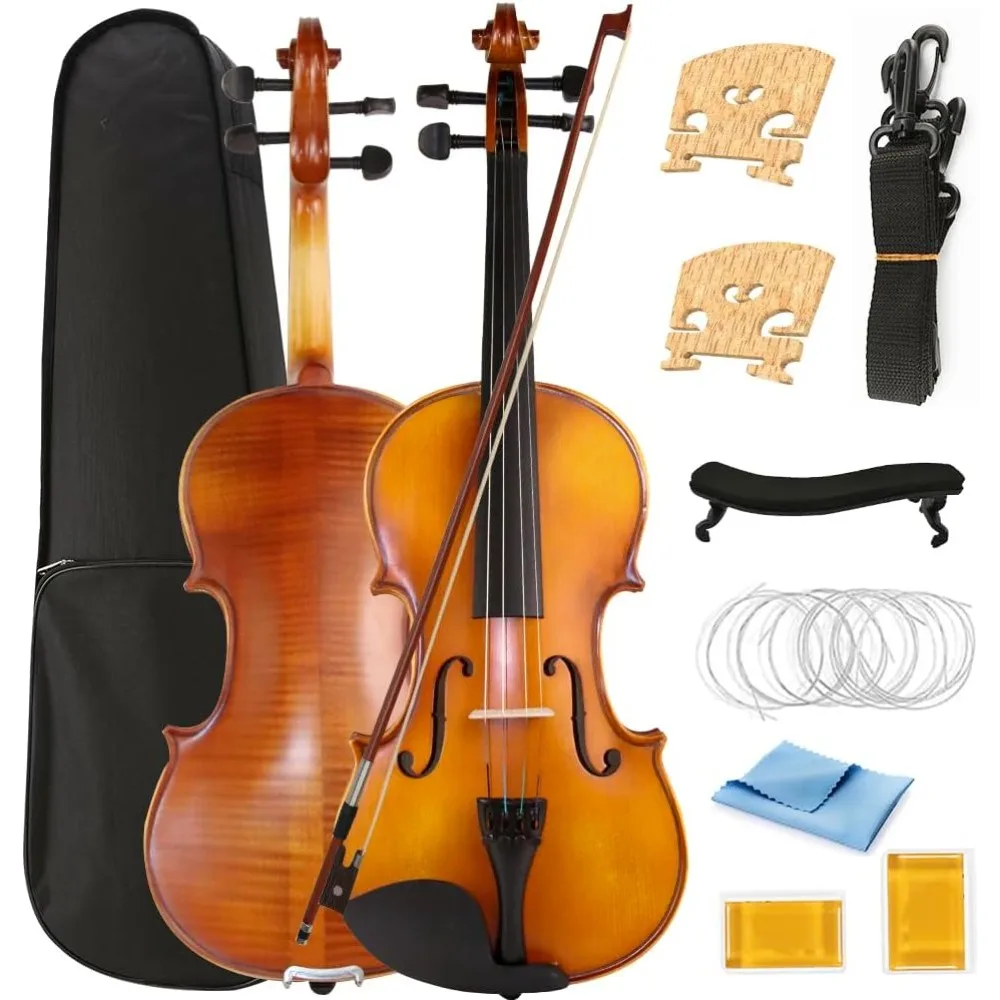 

Violin 4/4 Full Size Set, Solid Wood, Shoulder Rest, 2 Rosins and Extra String, for Adults Beginners Students Kids Violin