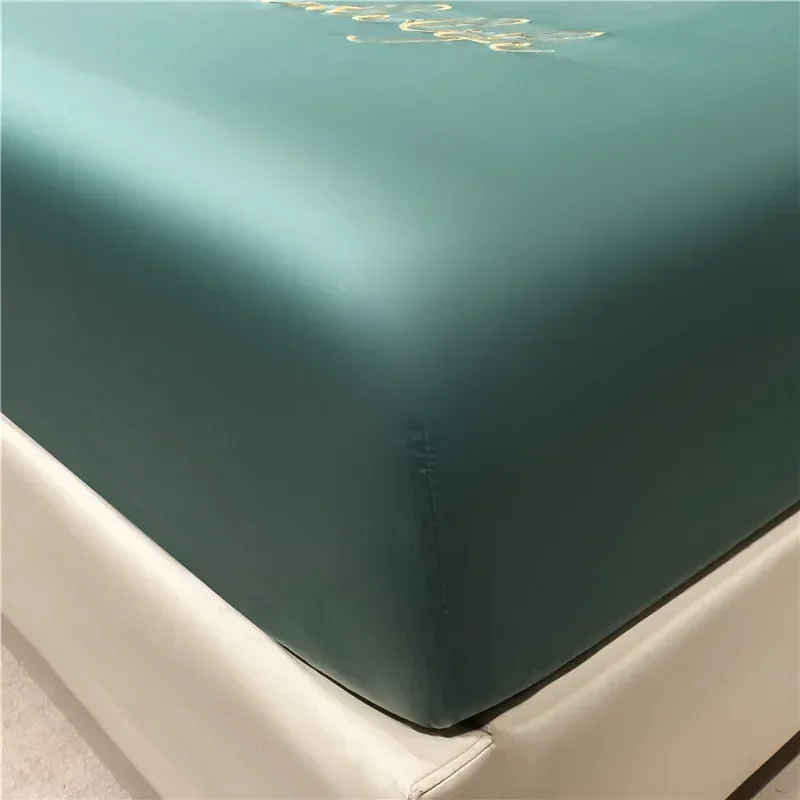 Summer Satin Ice Silk Embroidered Fitted Sheet Mattress Cover Bedspread with Elastic Band Double Mattress Bed Sheet King Size