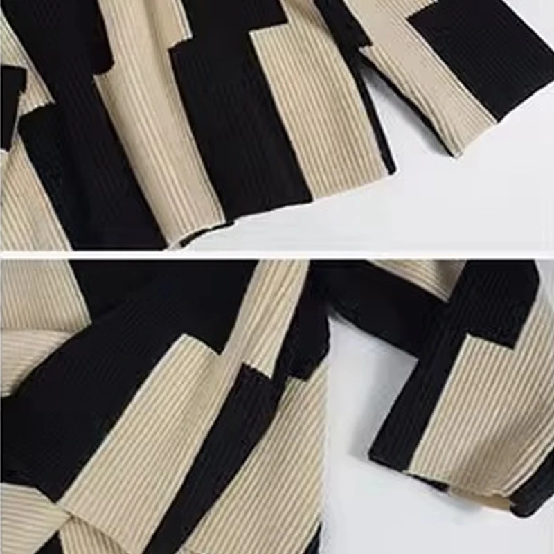 Women Turtleneck Vertical Stripe Pattern Textured Color Block Drop Shoulder  Loose Sweater,Long Sleeve Tops