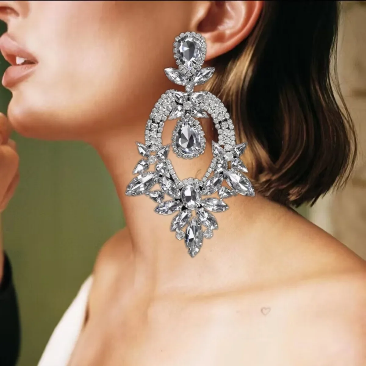 Orecchini di cristallo di lusso Regalo di nozze per la sposa Gioielli di dichiarazione completamente bling per abiti formali da sposa