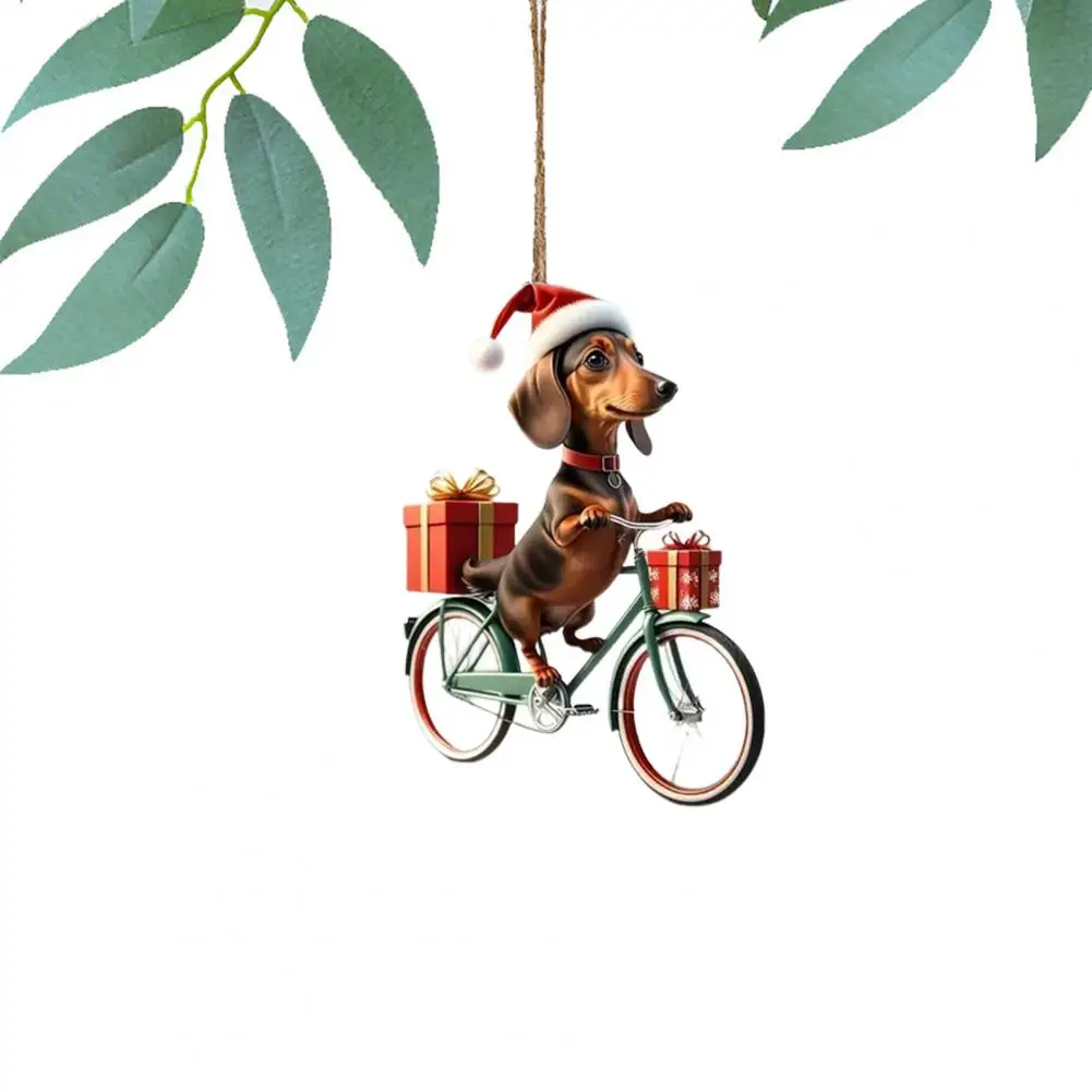 Acrylic Puppy Pendant Lover Gift Puppy Riding Bicycle Christmas Tree Ornaments Double-printed Acrylic Hanging for Home