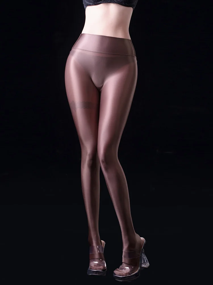 

Sexy Women Shiny Tight Pencil Pants High Waist Yoga Leggings Sheer See Through Oil Glossy Elastic Shaping Pants Candy Color