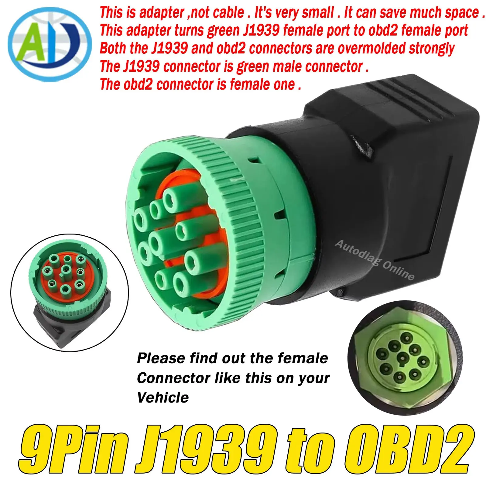 

J1939 Converter Adapter Automotive Diagnostic Adapter 9Pin OBD2 Connector For Cummins Vehicles For FlashScan HD AutoCal HD